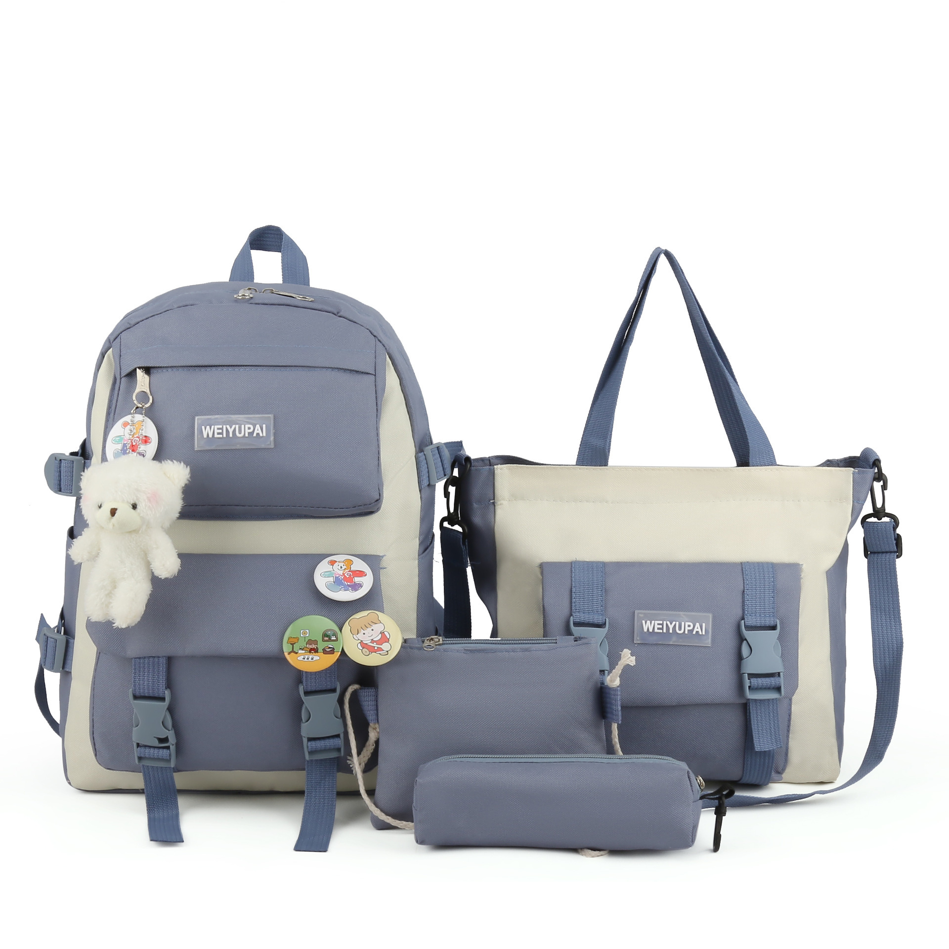 Picture of Weiyu Pie Hot Selling Canvas Student Backpack Korean Style Fashion Harajuku Junior High School Campus School Bag Four-Piece Backpack