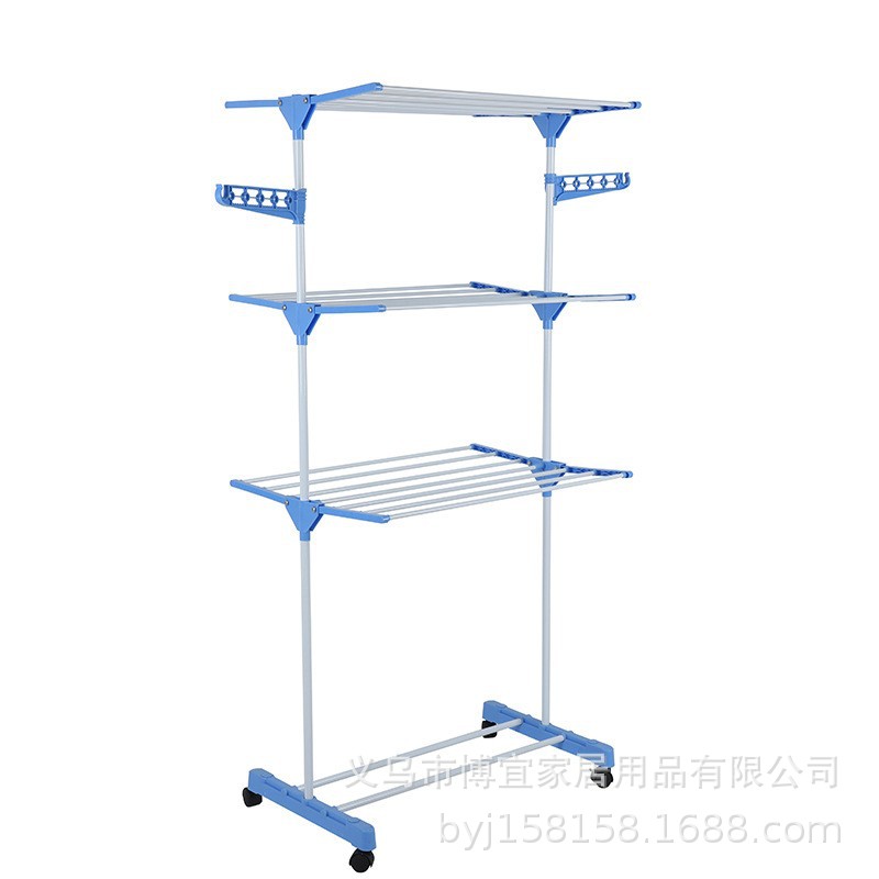 Foldable Drying Rack Indoor Iron Spray Plastic Floor Three-Layer Drying Rack Balcony Multifunctional Towel Storage Rack