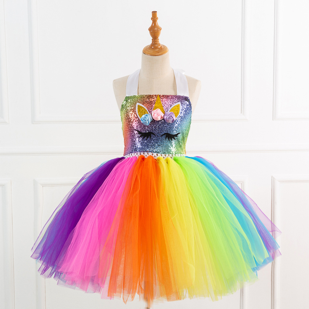 Picture of European and American Children's Clothing Sequin Mesh Handmade Girl's Dress Children's Performance Dress Princess Dress One-Corner Headwear