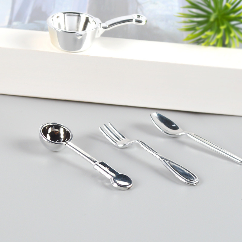 Picture of diy mini plastic spoon Fork pot tableware model Play House Miniature simulation kitchen food and play toys