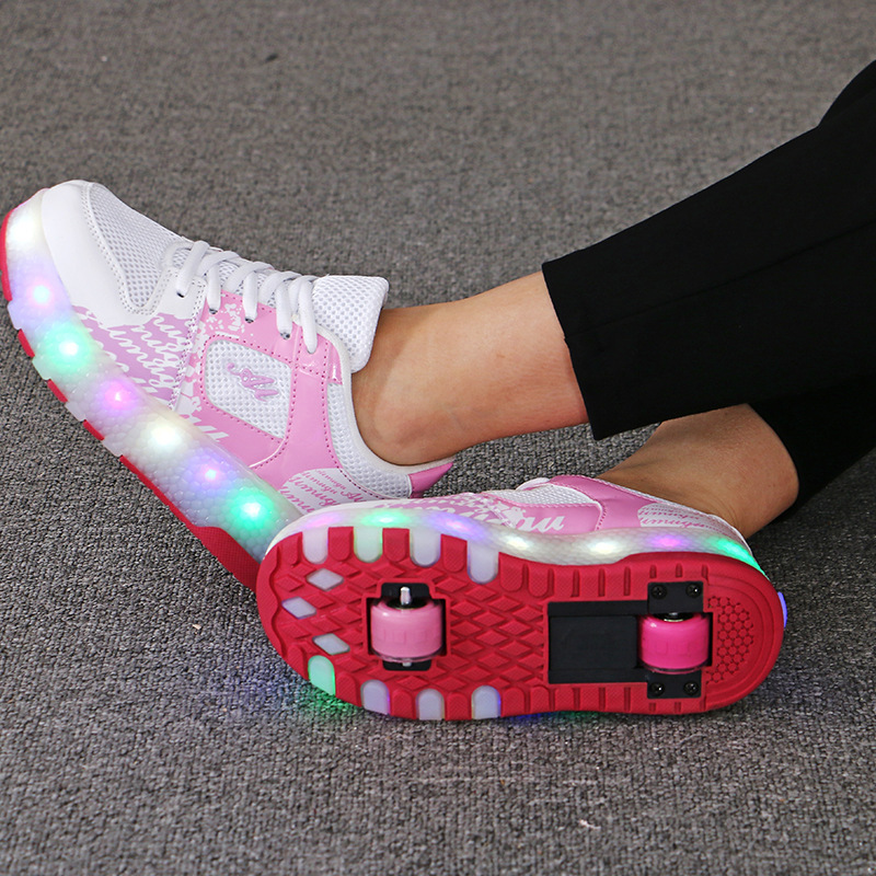 Picture of Shoes Supply Mesh Breathable Luminous Shoes Lights Shoes Children's Two-wheel Heuid Shoes Teenager Trend Skating Skate Shoes
