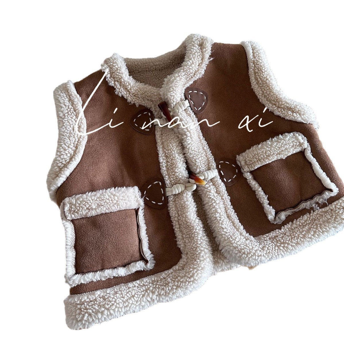 Picture of Boys and Girls Suede One Lamb Wool Vest 24 Years Winter New Baby All-match Warm Corner Buckle Vest 82468