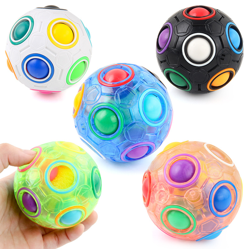 Cross-border Amazon Rainbow Ball Decompression Spinning Top Children's Educational Round Twelve-hole Mixed Color Magic Ball Toy