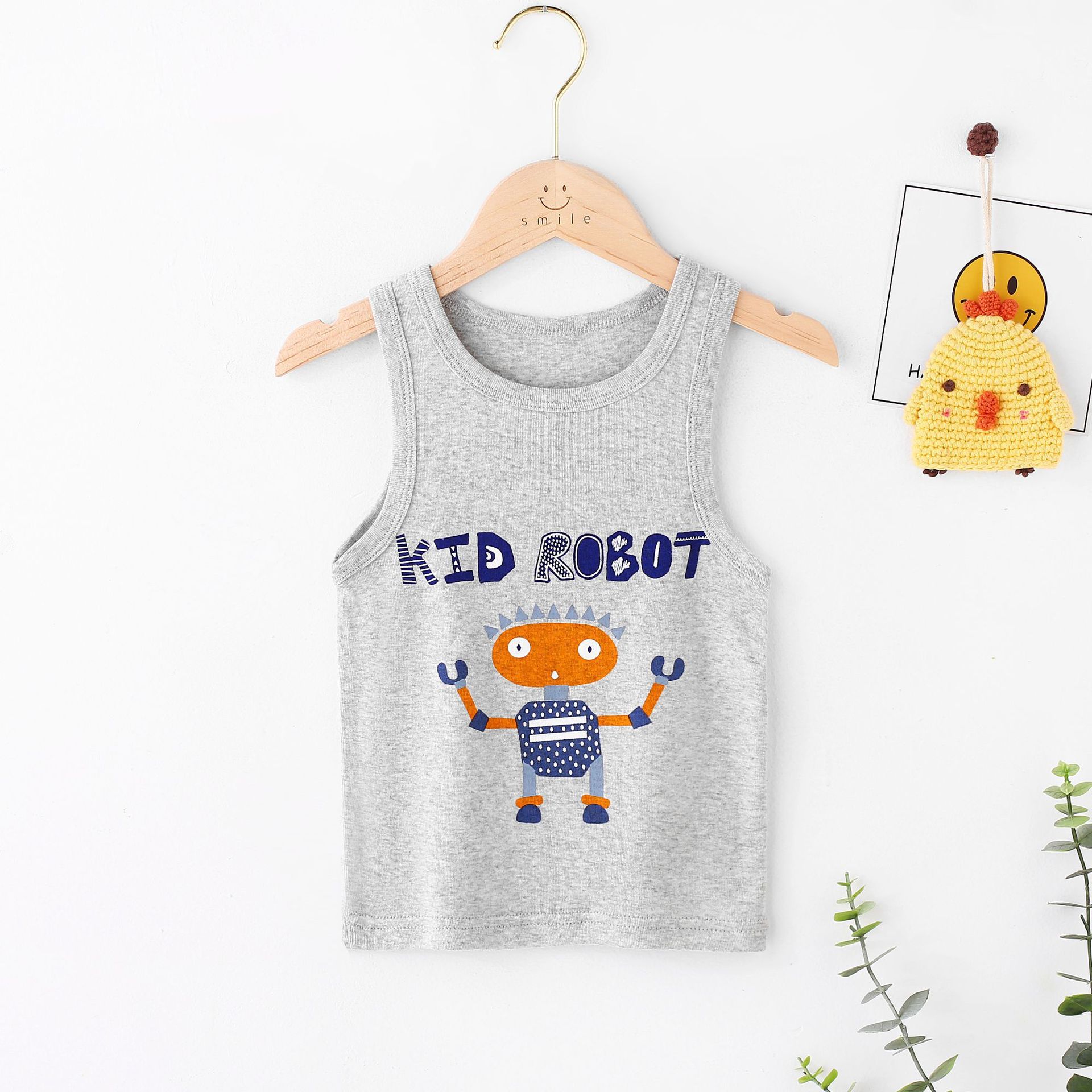 Picture of Children's Pure Cotton Vest Printed Ribbed Boys and Girls Summer Thin Sports Sling Outer Wear Bottoming Intimates for Small and Medium-Sized Kidsren