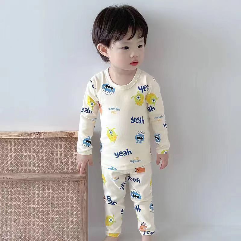 Picture of German velvet sanding small monster base suit home clothes children's autumn clothes long trousers suit boys and girls pajamas