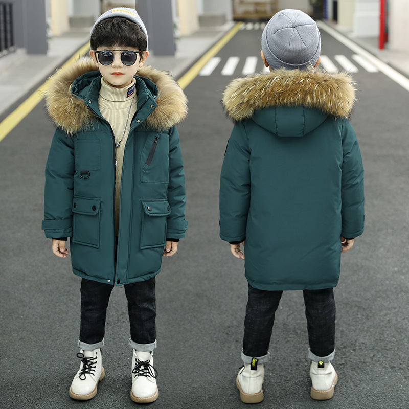 Boys' cotton-padded coat thickened cotton-padded jacket 2022 new medium and large children's winter clothes fleece-lined cotton-padded coat Western style fur collar down jacket