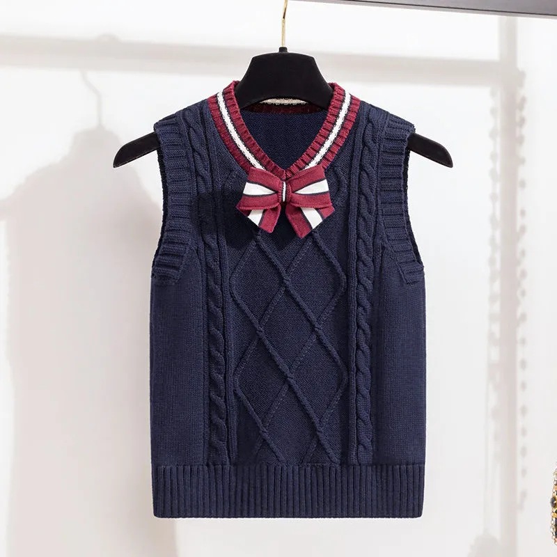 Picture of Children's Internet Popular Vest Spring and Autumn New College Style V-Neck Knitted Vest Girl's Autumn Western Style Sweater