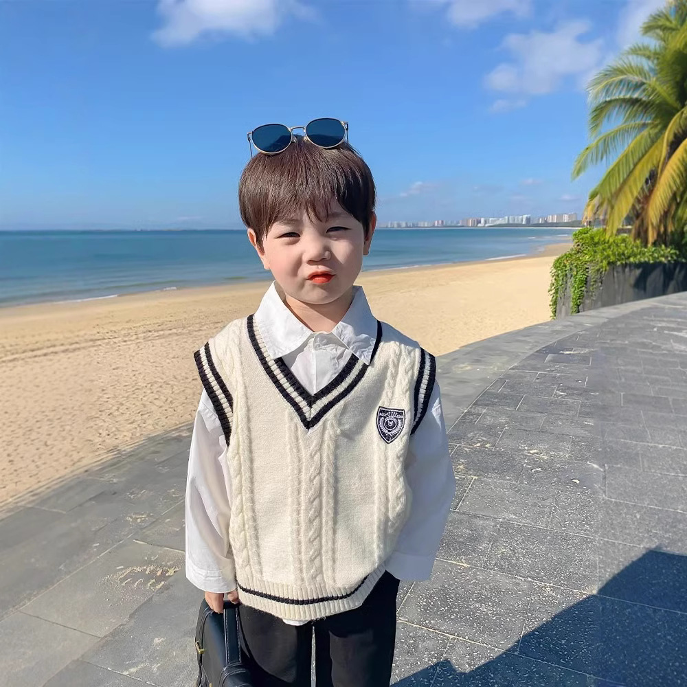 Children's Vest Boy's Knitted Top Autumn Boys' Temperament Vest Baby's Autumn Horse Clip Children's Spring and Autumn Outer Wear