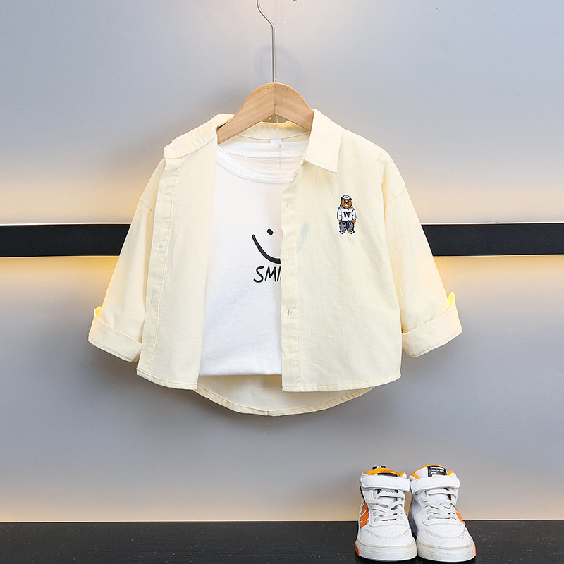 Picture of Children's Clothing Boys' Long-Sleeved Shirt 2025 New Cartoon Bear Embroider Kidsren's Corduroy Thin Outwear Fashionable