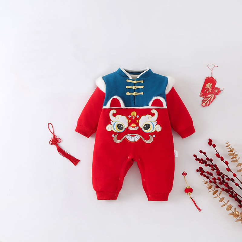 Picture of Chinese Style Winter Clothes Baby's Harper New Year's Climbing Clothes Double-Layer fleece-lined Thickened Year of the Tiger Sweatshirt for Boys and Girls