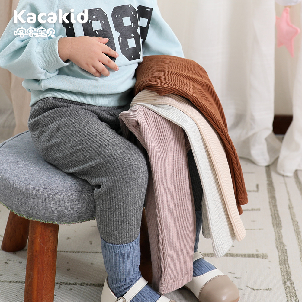 Picture of Girls' Autum Outer Leggings, Category a Cotton Kidsren's Pants, Kidsren's Clothing, Boys' Linen Pants, Elastic Pure Color Baby Pants