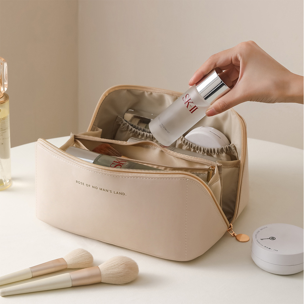 Organ Pillow Bag PU Leather Internet Trendy Cosmetic Bag Ins Multi-Layer Toiletry Bag Travel Portable Storage Bag