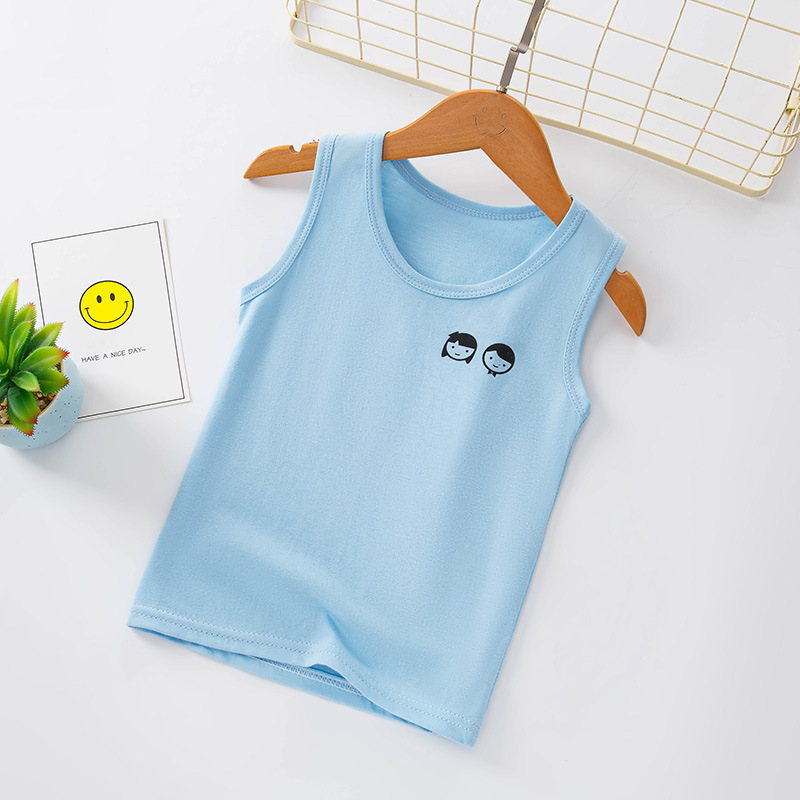 Picture of Summer Children's loose casual I-shaped round neck vest boys and girls solid color cotton vest sleeveless undershirt bottoming top