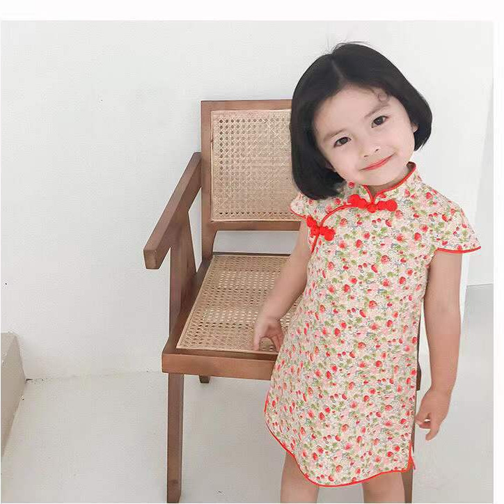 Picture of Girls Cheongsam Children Cheongsam Summer Little Girl Cheongsam Dress Chinese Style Retro Dress Baby Girl Princess Dress