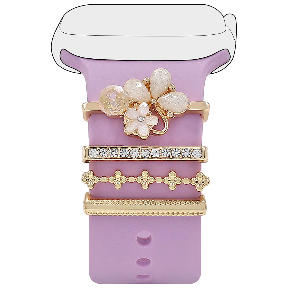 Picture of Applies to Apple Watch Watch Universal Silicone Strap with Diamond Flower Decoration