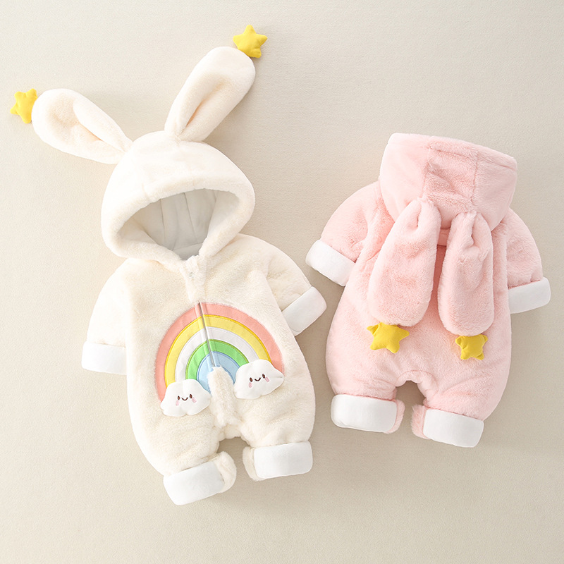 Newborn Baby's Jumpsuit Winter Fleece-lined Thickened Out-of-home Warm Winter Clothes Newborn Baby Girl Princess Climbing Winter Clothes