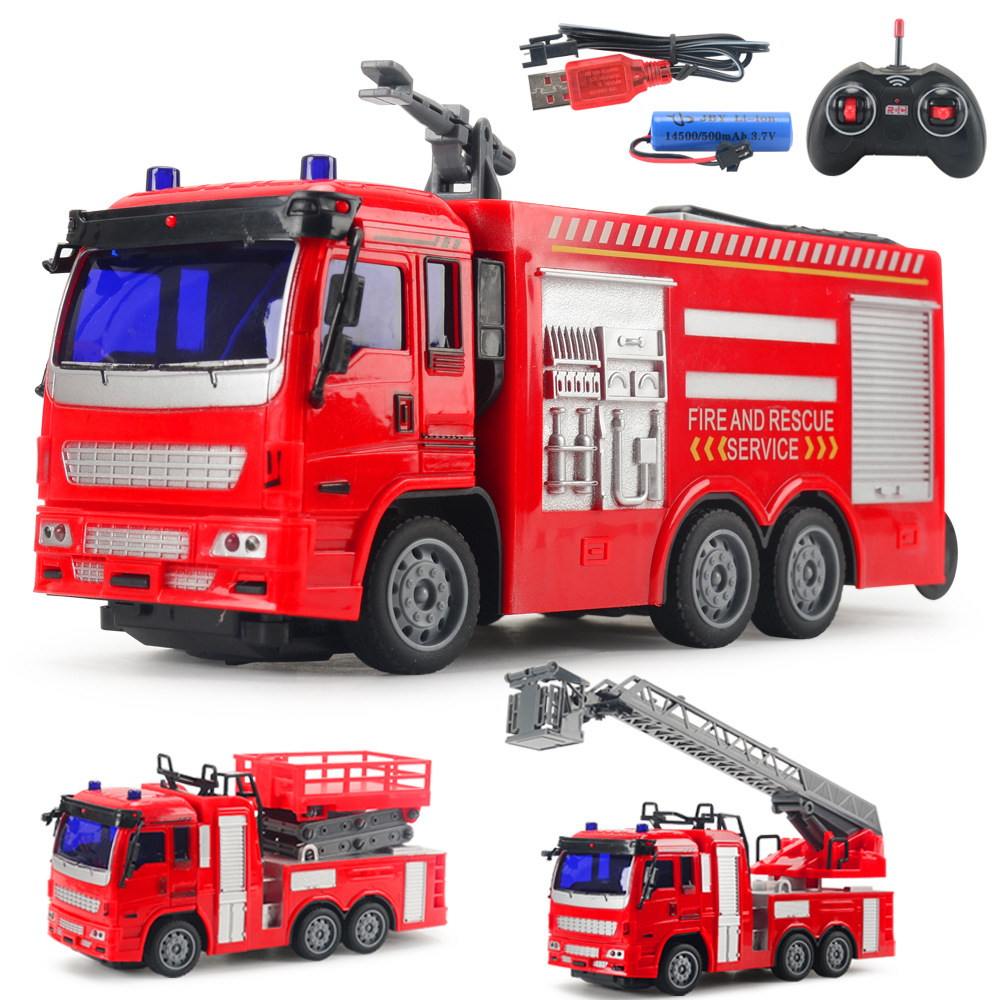 Picture of Cross-border children's four-way wireless remote control fire truck toy set Boy water spray ladder car 1:30 electric model