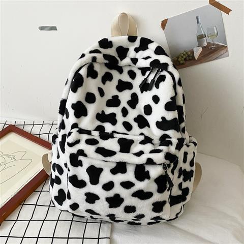 Picture of New plush high-looking schoolbag female college student class bag Korean cute cow all-match trendy backpack