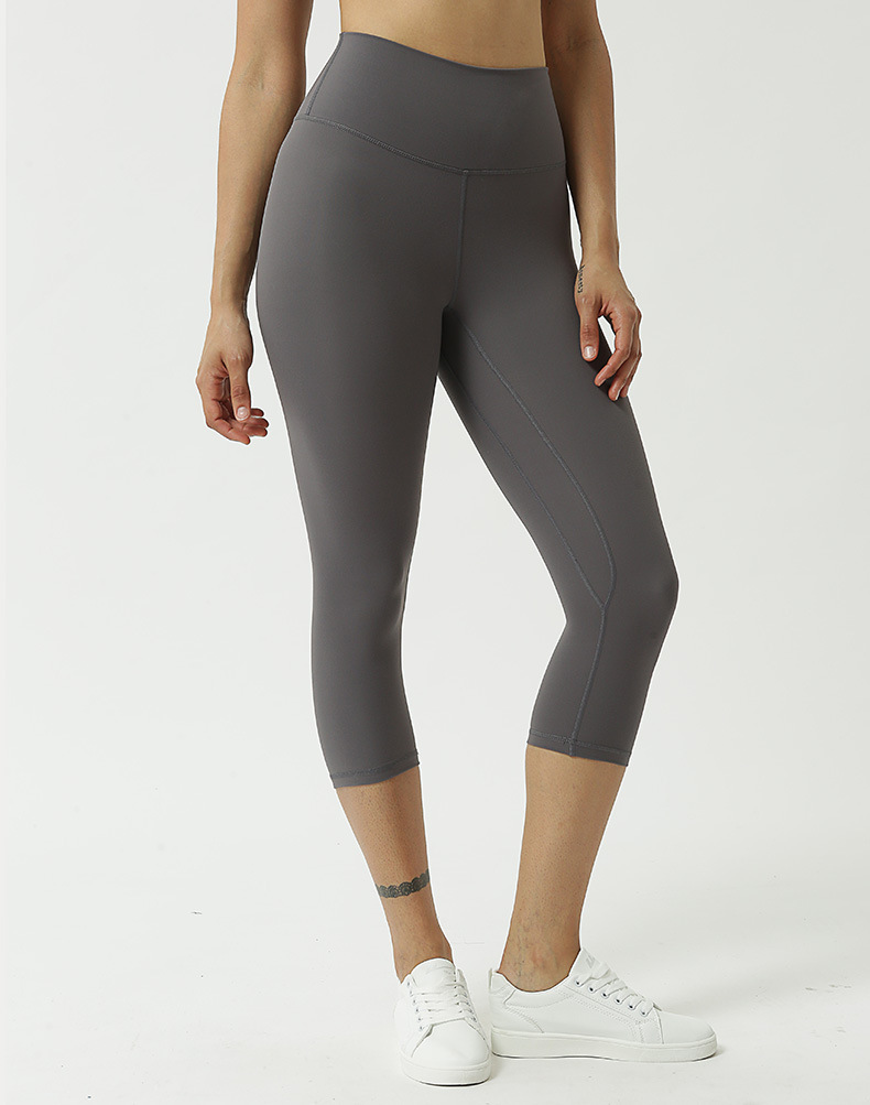 Picture of Amazon New Yoga Pants Women's Double Scrub Naked Capri Pants High Waist Tight European and American Comfortable Breathable