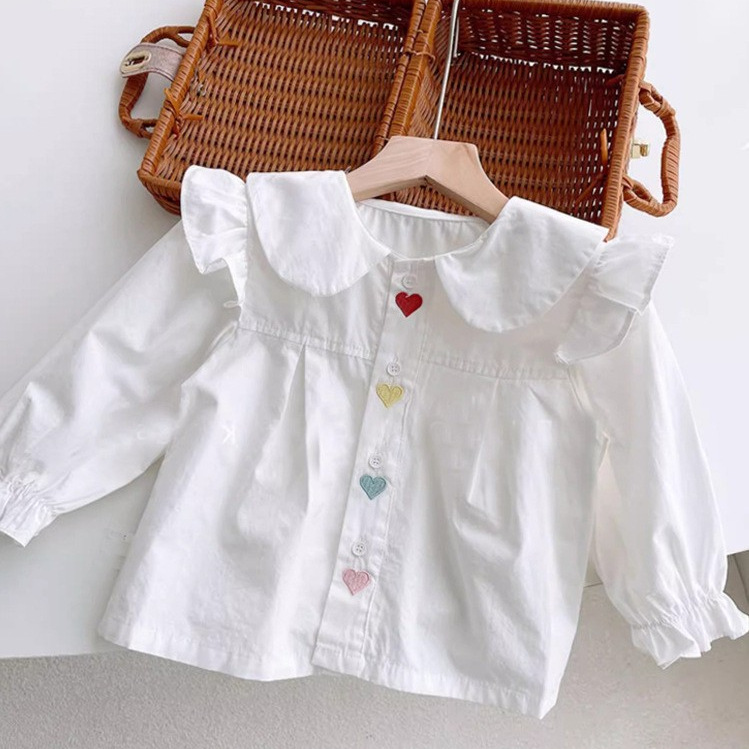 Picture of Little Xiangfeng Girl's Spring and Autumn Shirt Girl's Lace Shirt Baby Little Xiangfeng Doll Collar White Shirt F18