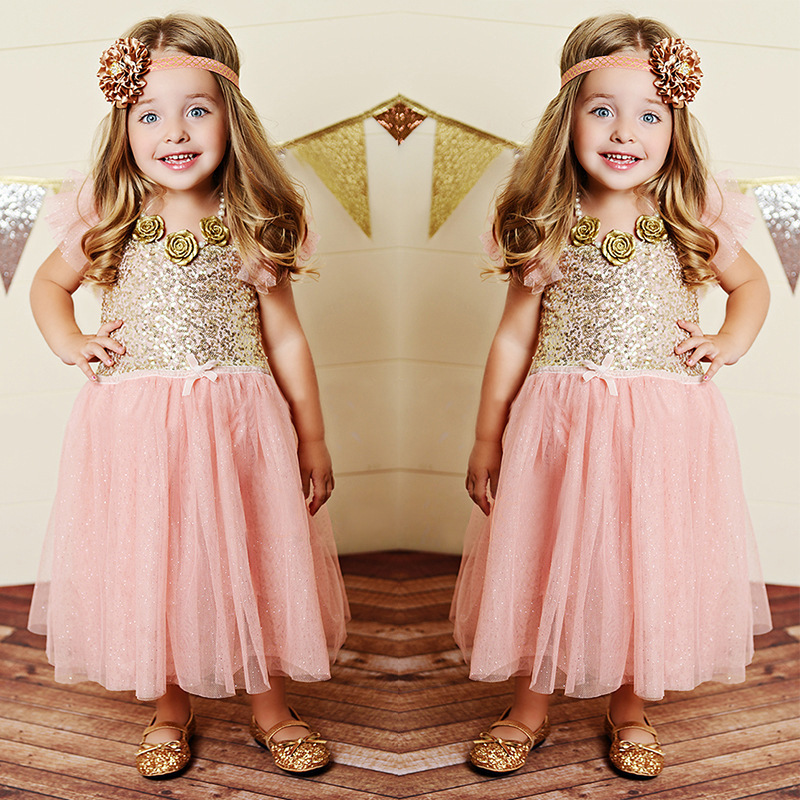 2017 Foreign trade small and medium-sized girls new dress sequin stitching princess dress