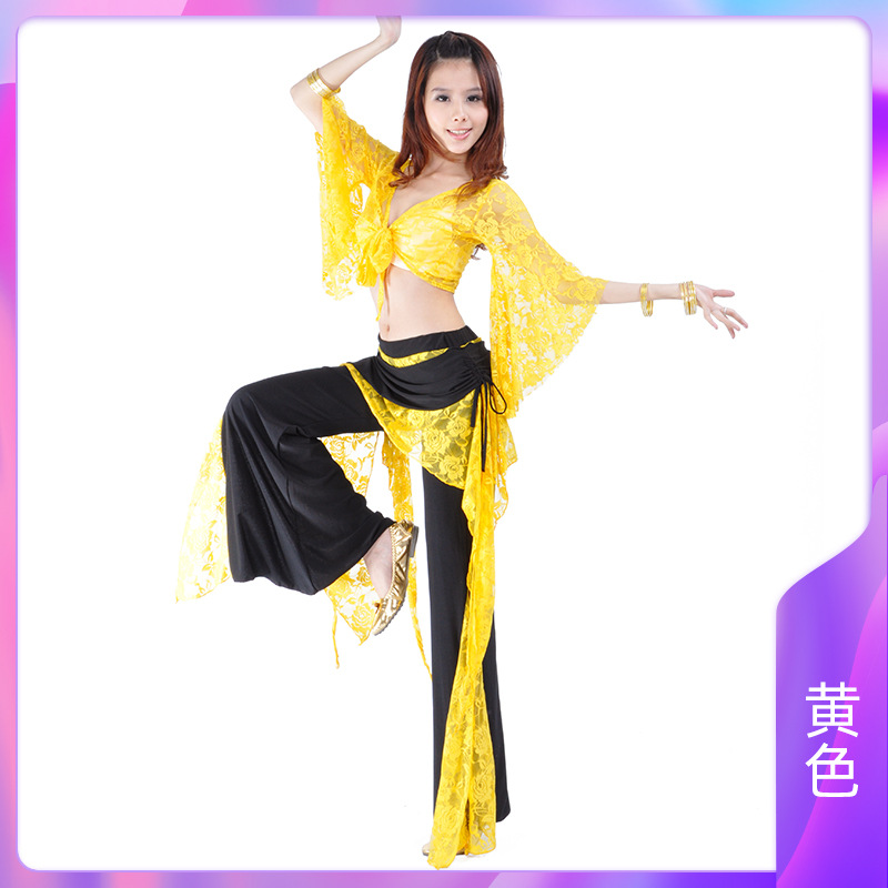 Picture of 08# Lace Pants Lace Top Belly Dance Clothing Trumpet Sleeve Matching Waist Skirt Split Pants Chaozhou Tripartite