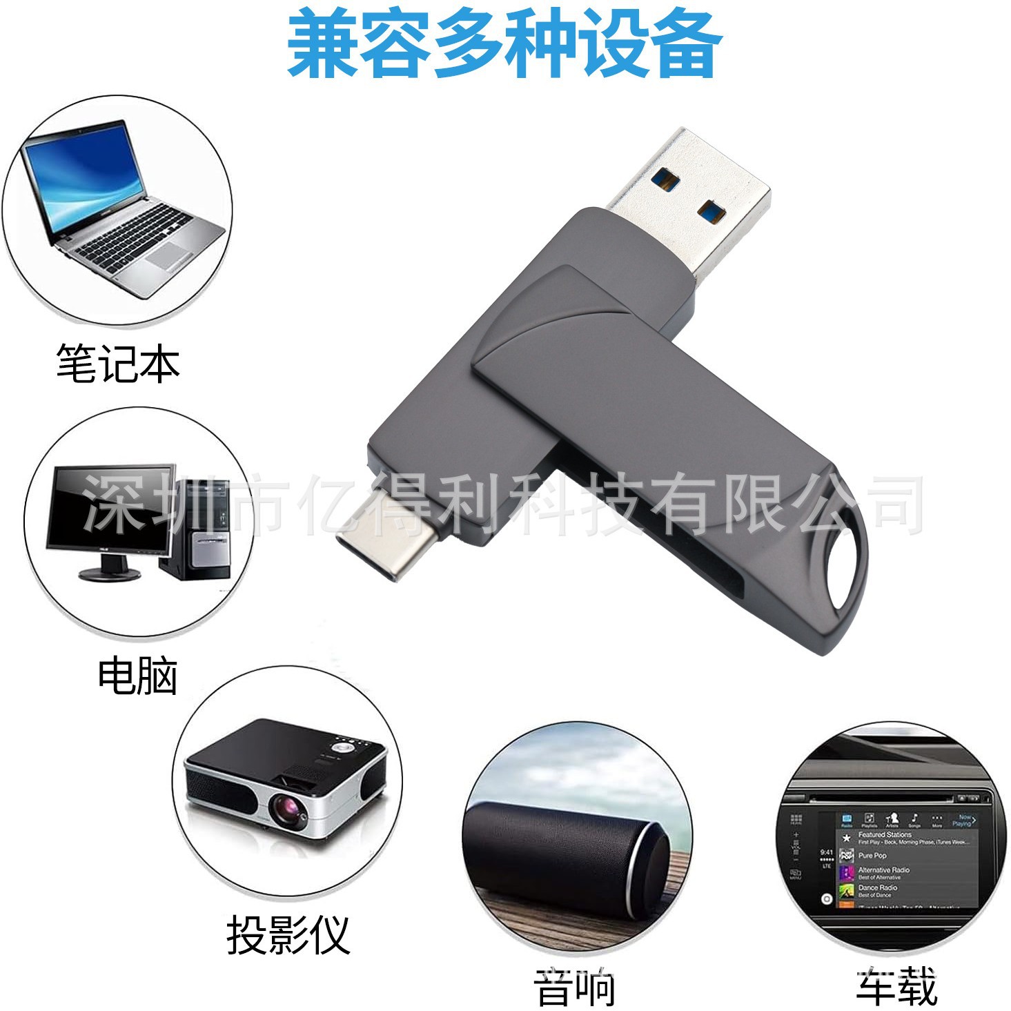Picture of type-c mobile phone USB flash drive rotating 512g high-speed computer dual-purpose USB flash drive large capacity mobile phone USB 1TB