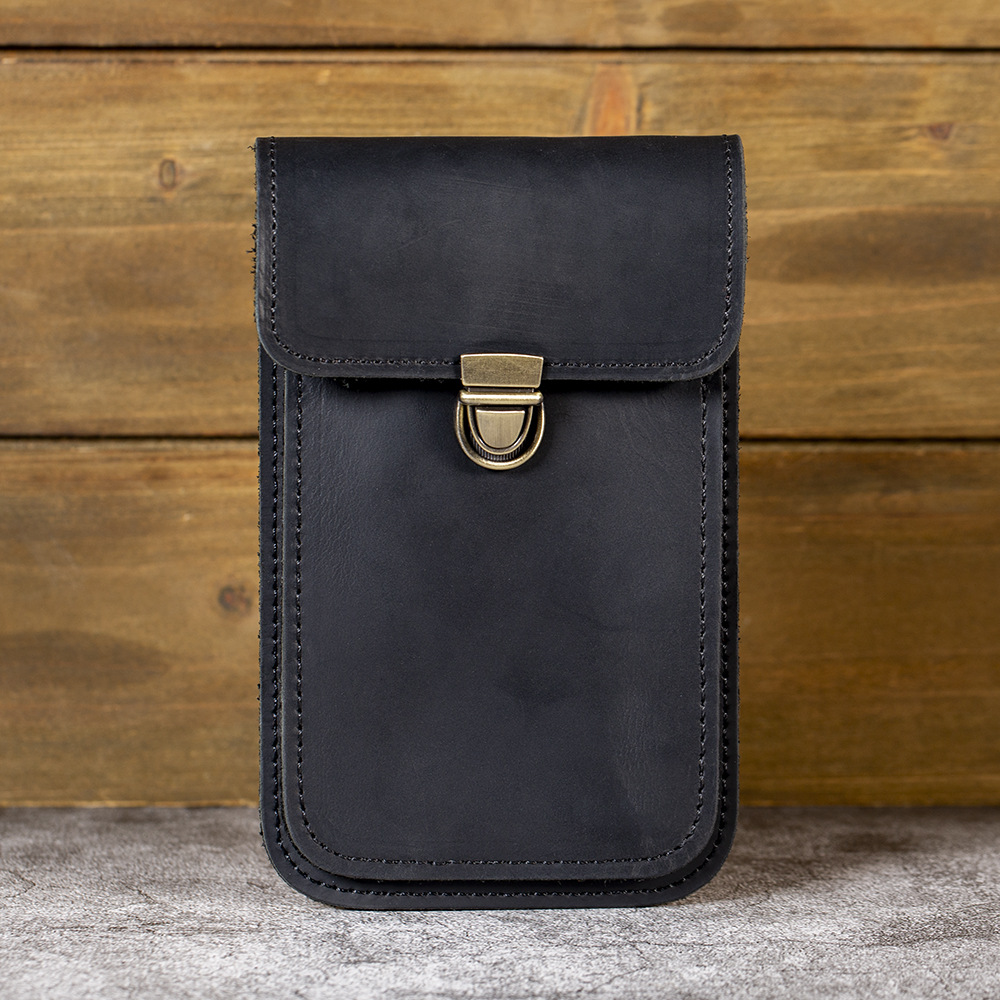 Factory Outlet Crazy Horse Leather Mobile Phone Bag Men's Leather Vertical Ultra-thin Cover Top Layer Cowhide Trouser Waist Small Hanging Bag