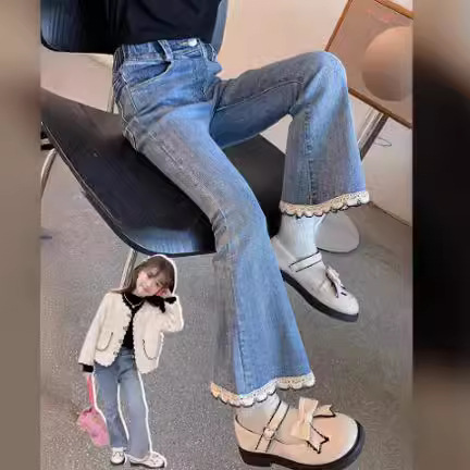 Girls' autumn jeans new autumn clothes Western style little girl casual Denim trousers children's one-piece delivery