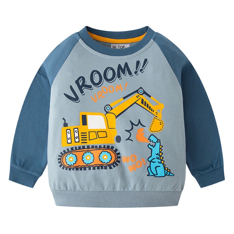 2025 Children's Autumn New Cartoon Sweater Baby Pullover Boys Pure Cotton Raglan Sleeve Top Dropshipping