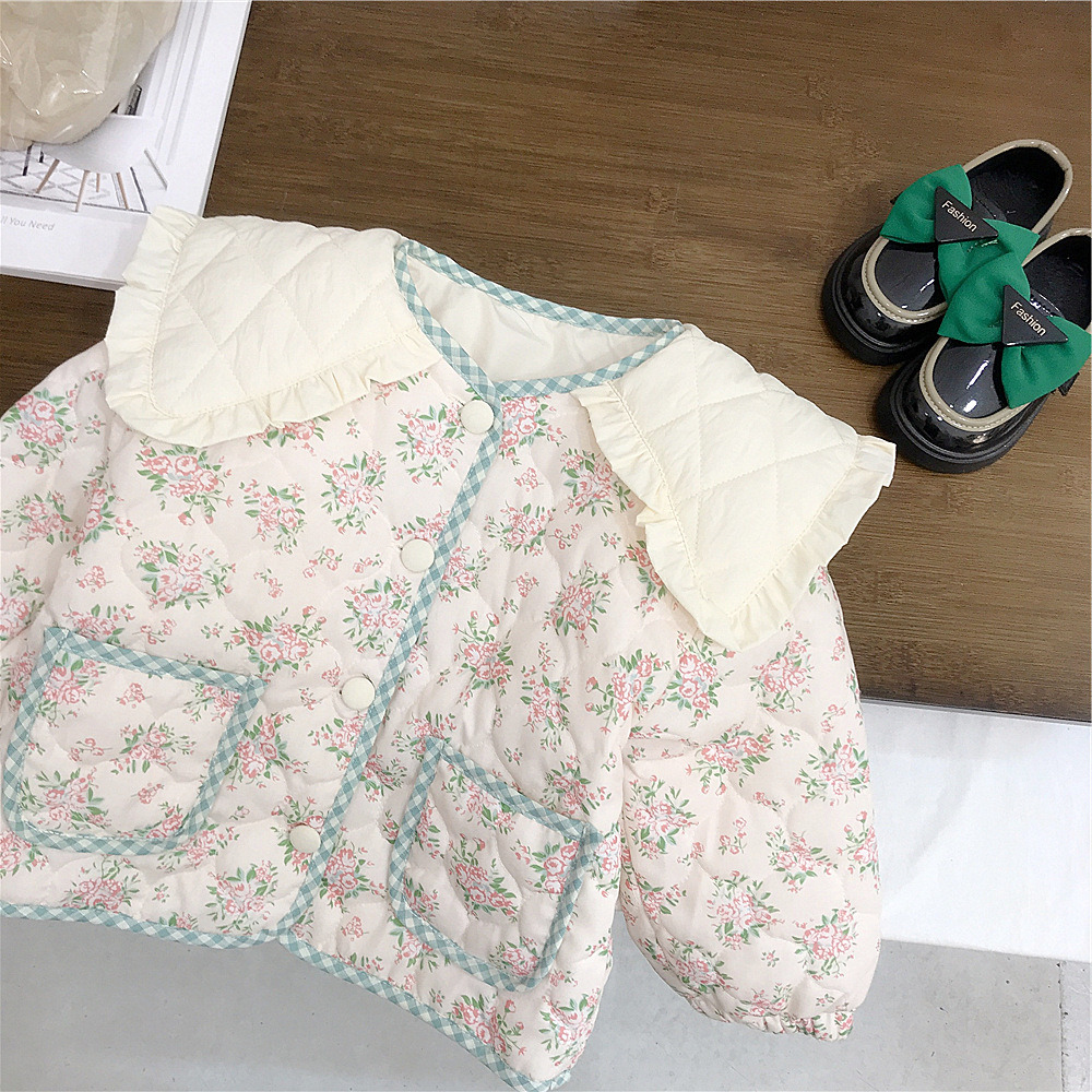 Picture of Girls' floral cotton-padded coat Winter Children's western style sweet large lapel quilted coat baby girls' warm cotton-padded coat foreign trade