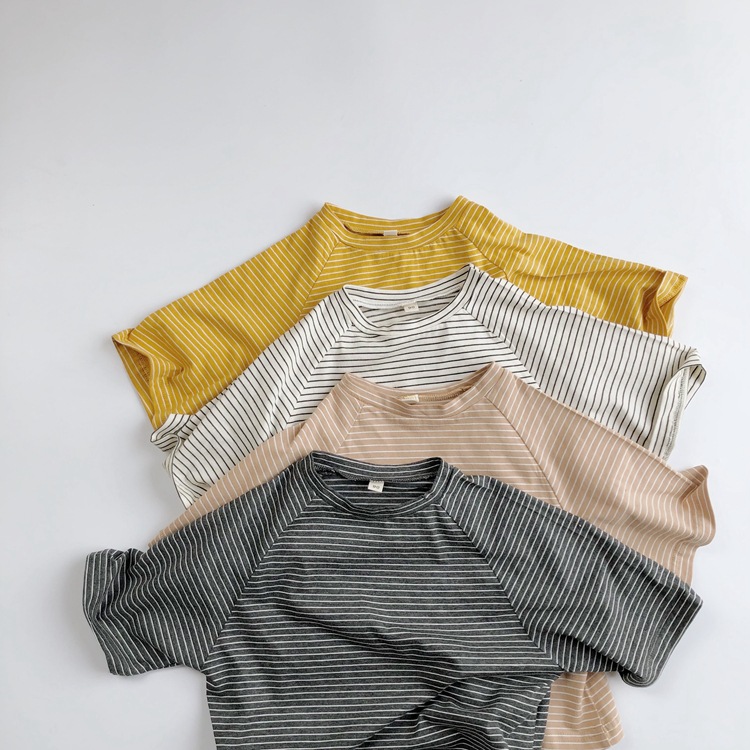 Picture of South Korea Children's Wear Summer Children's Korean-style Basic Striped T-shirt Short Sleeve Half Sleeve Thin Round Neck Middle Sleeve T for Boys and Girls