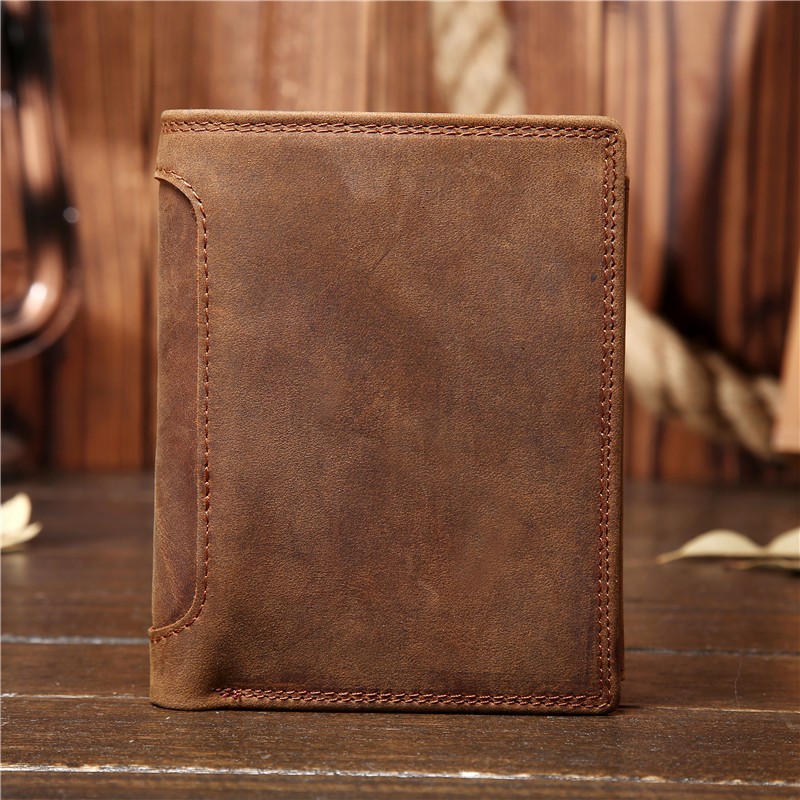 566 Foreign Trade Men's Leather Vertical Wallet Crazy Horse Wallet Trendy Layer Cowhide Wallet Retro Style Student Wallet