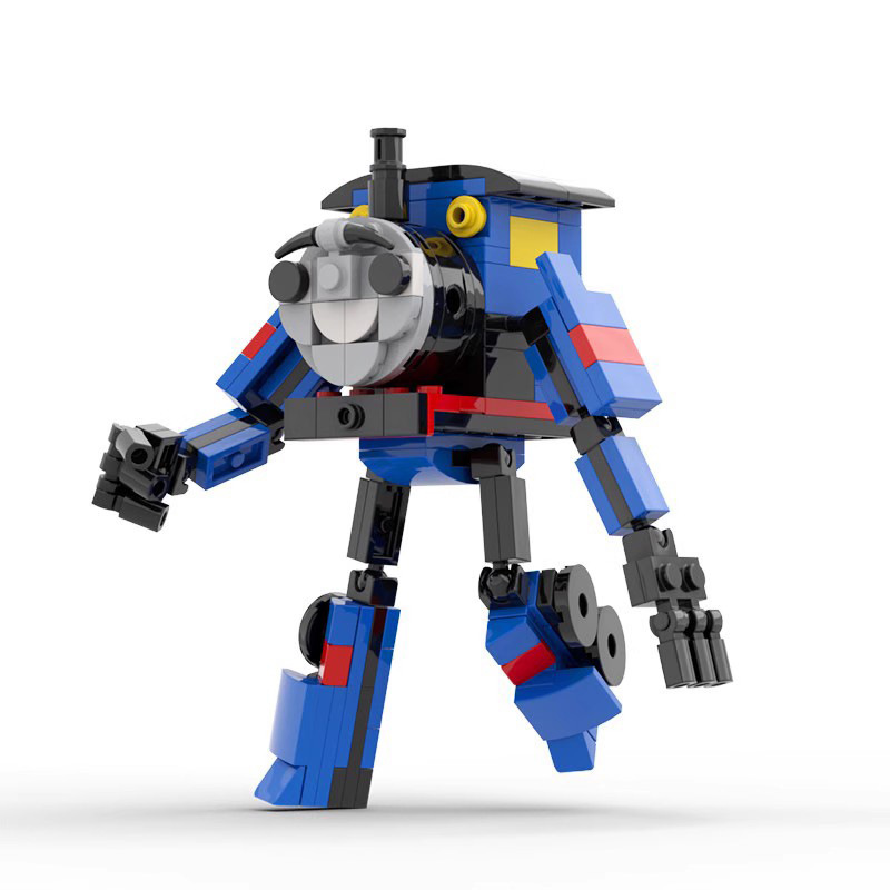 Picture of Cross-border assembled building blocks variation Charles Train Blue Mecha Robot model MOC compatible with Lego