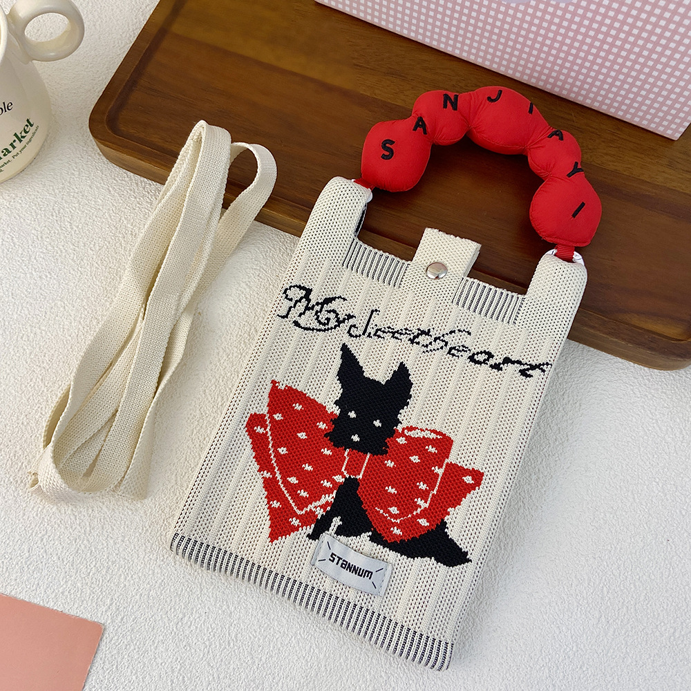 Picture of Cartoon Knitted Mobile Phone Bag Korean Style All-match Crossbody Bag Small Portable Student Coin Purse Single Shoulder Hand Bag