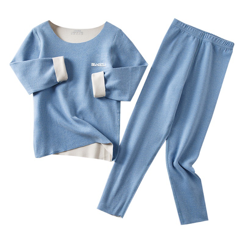 Children's Wool Silk Thermal Underwear suit German Thin Velvet Double-Sided Scrub Boneless Autumn Clothes and Pants for Men and Women