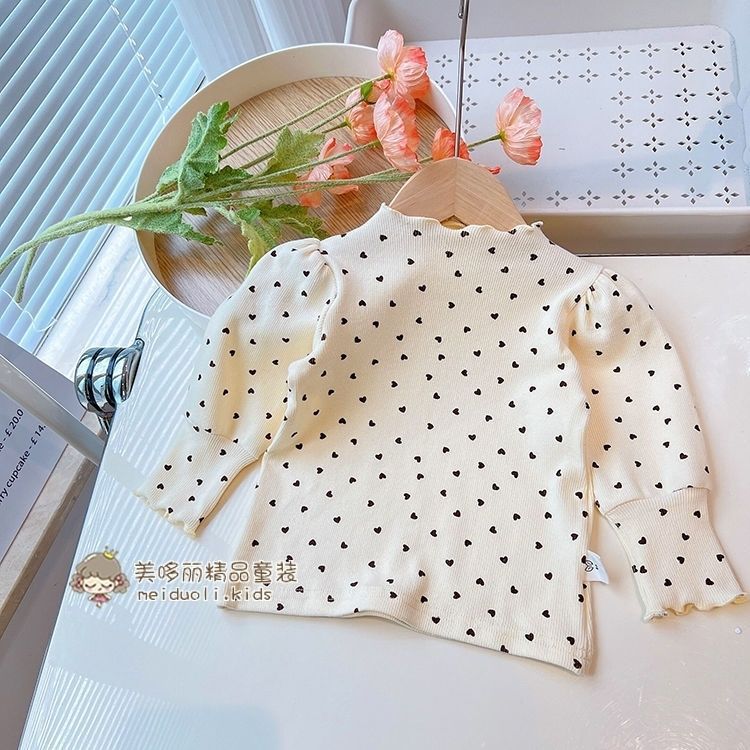 Picture of Spring and Autumn Girls' Clothing Bottoming Shirt Baby Fashionable Children's Personality Trendy Brand Korean Style Ear-Shaped Heart Puff Sleeves