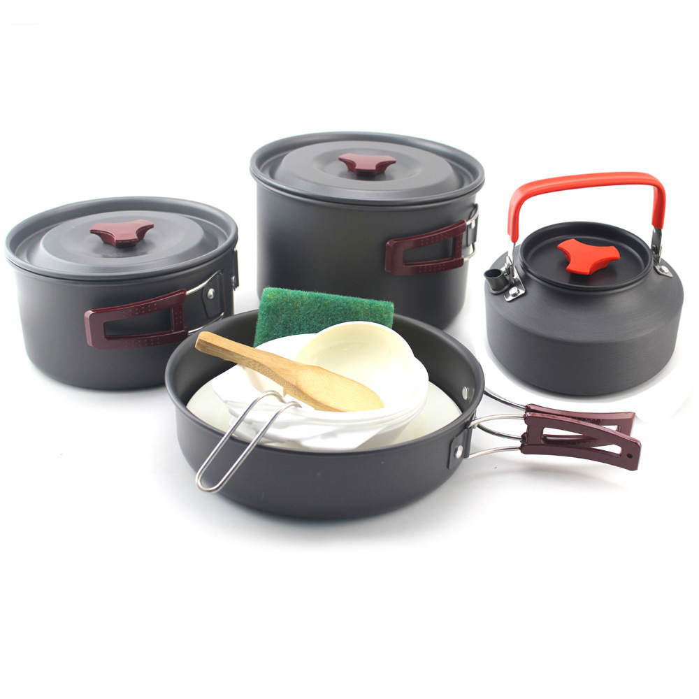 High quality camping set pot portable combination set pot outdoor set pot barbecue set pot for 2-3 people
