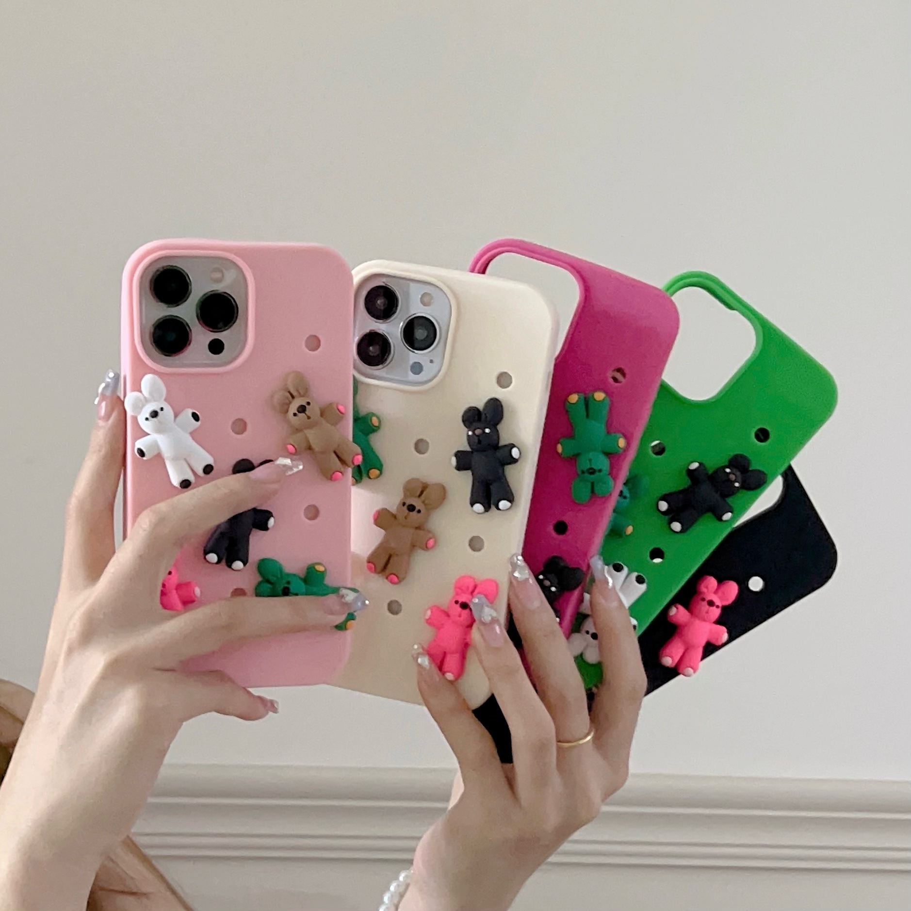 Picture of Hole Case DIY Stereo Korean Color Bear Case for iPhone 14Pro max Apple 12 Phone Case 11
