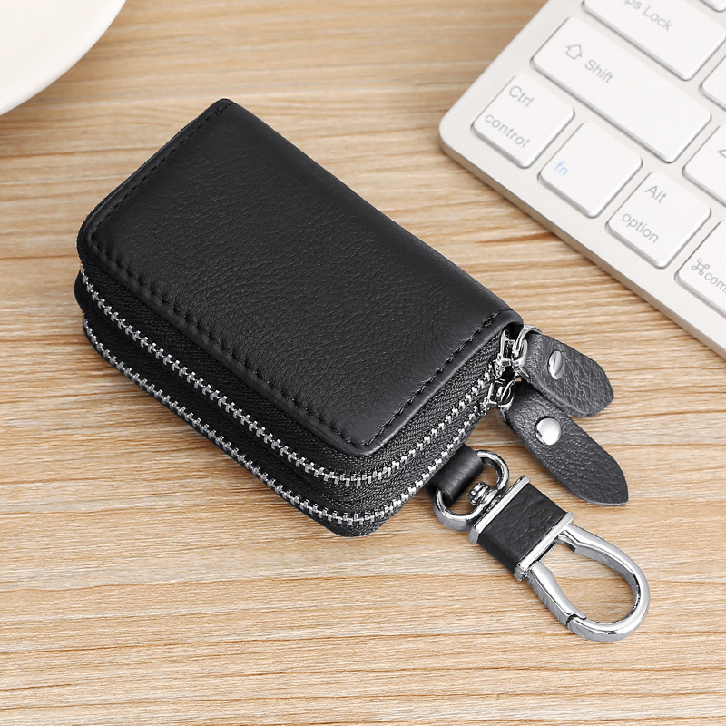 Picture of First layer cowhide double zipper car key bag leather key bag source factory wholesale waist hanging key chain men