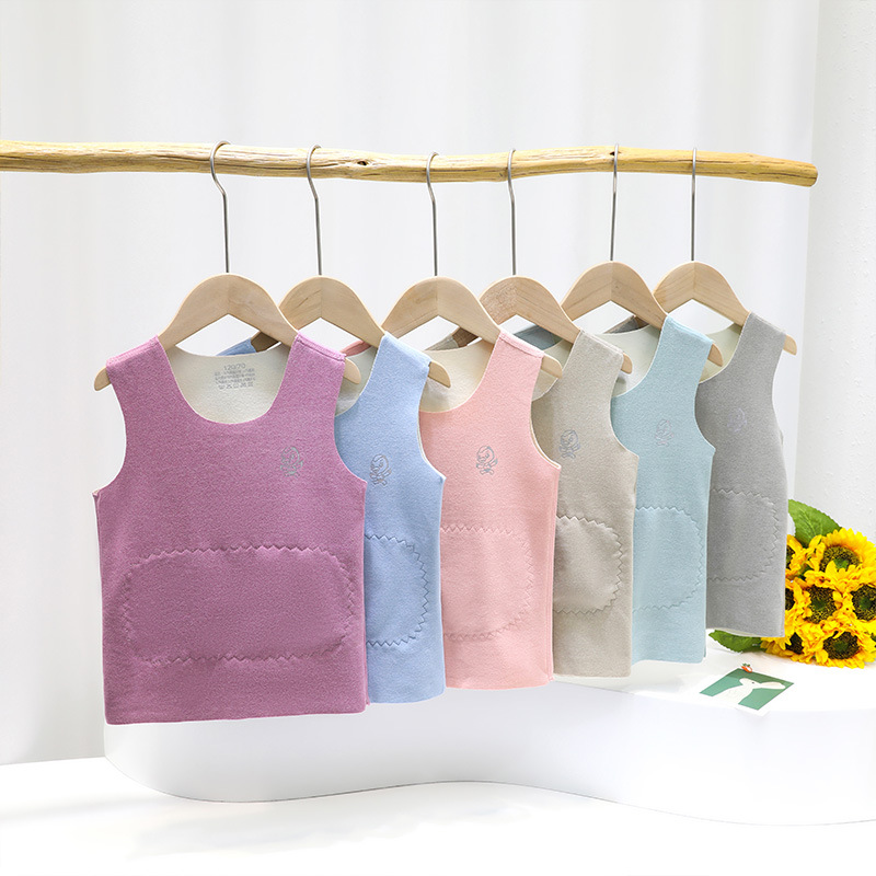 Picture of Children's thermal patch vest boys and girls belly protection double-sided velvet waistcoat baby autumn and winter seamless inner wear sleeveless base