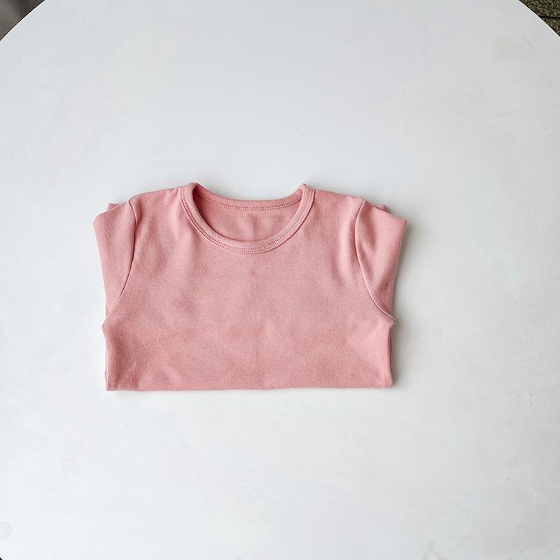 Picture of 2023 Children's Cotton Long-sleeved T-shirt Base Shirt Spring and Autumn Loose Solid Color Round Neck Sanding Top for Boys and Girls
