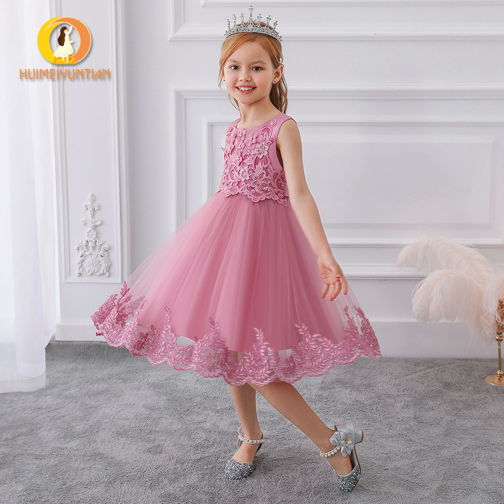 2025 Amazon European and American Embroidered Flower Girl Wedding Dress Princess Dress Puffy Dress Catwalk Performance Big Children's Dress
