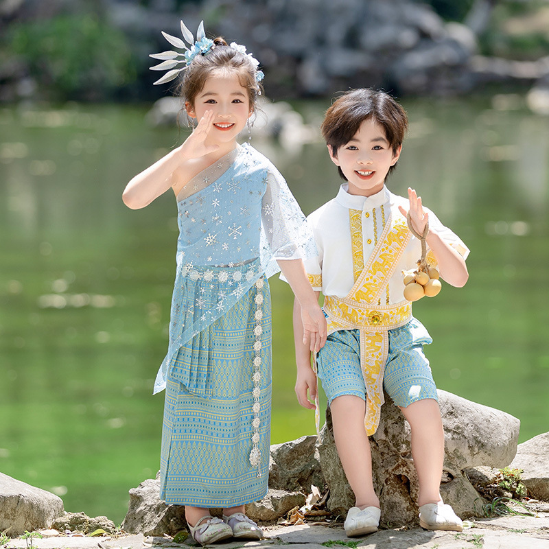 Summer Short-Sleeved Ethnic Style Clothing for Boys and Girls, Western Style Han Dynasty Kindergarten Graduation Clothing, Children's Day Performance Clothing
