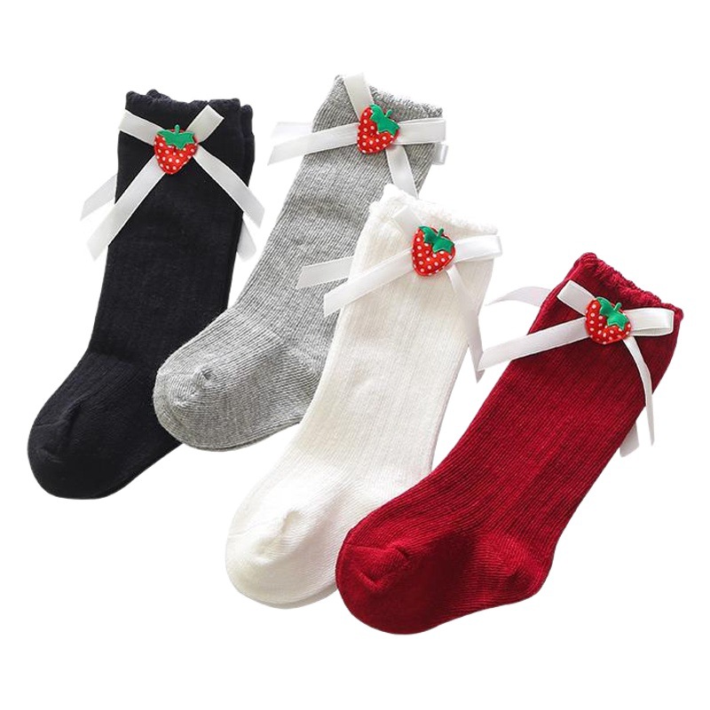 Girls' mid-calf socks Korean style ins bow baby Princess socks long baby calf socks spring and autumn children's cotton socks
