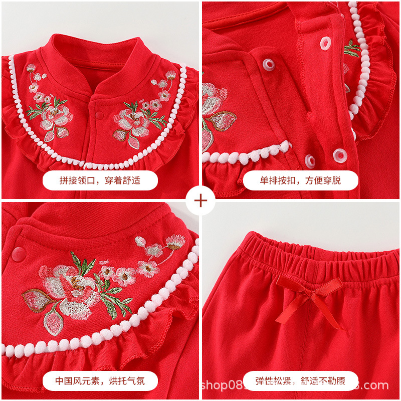 Picture of Girl Baby 1-2 Year Old Dress Spring Suit Summer and Autumn Clothes Baby New Year Clothes New Year Full Moon Hundred Days Clothes
