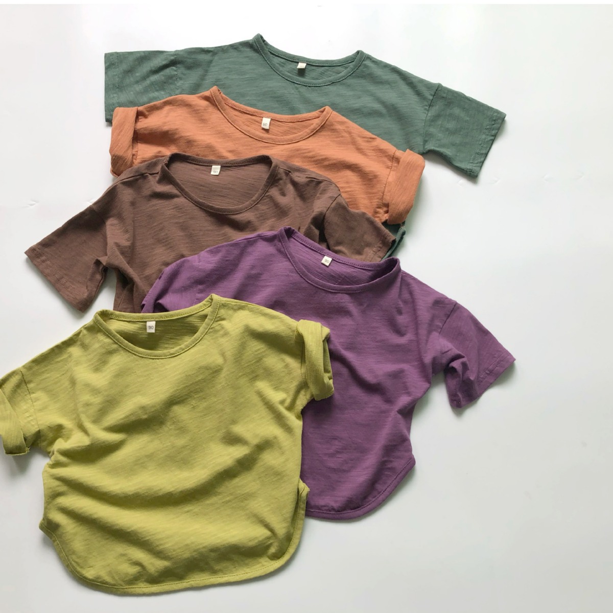 Picture of Spring Pure Color Kidsren's Bottoming Shirt Korean Style Girls T-Shirt Round Neck Loose Boys Summer Top Short-Sleeved Cotton Dropshipping