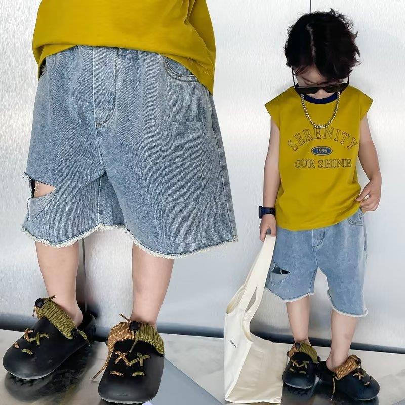 Picture of Summer new boys' shorts 2024 thin children's Denim fifth pants summer ripped fashion trendy