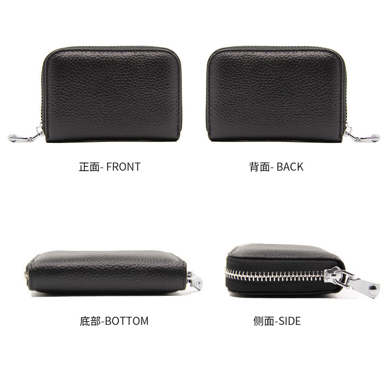 Picture of Amazon organ first layer cowhide ID card holder RFID anti-theft brush multi-card position large capacity zipper leather card holder