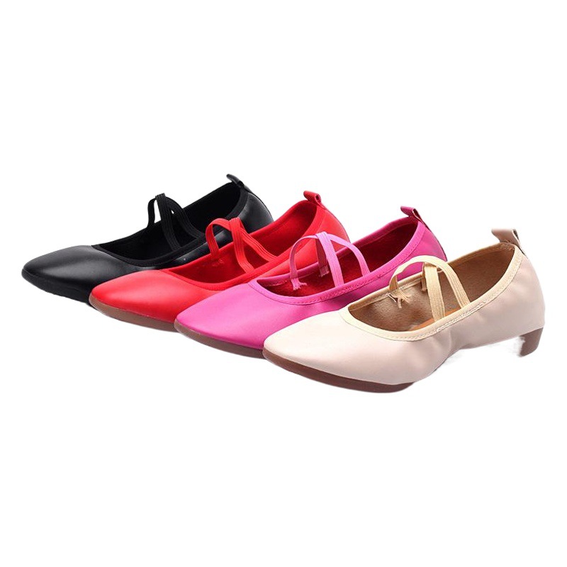 Cross-Border Export Square Dancer Shoes Soft Sole Adult Red Medium Flat Heel Four-Season Tbottomon Sole Professional Dance Shoes